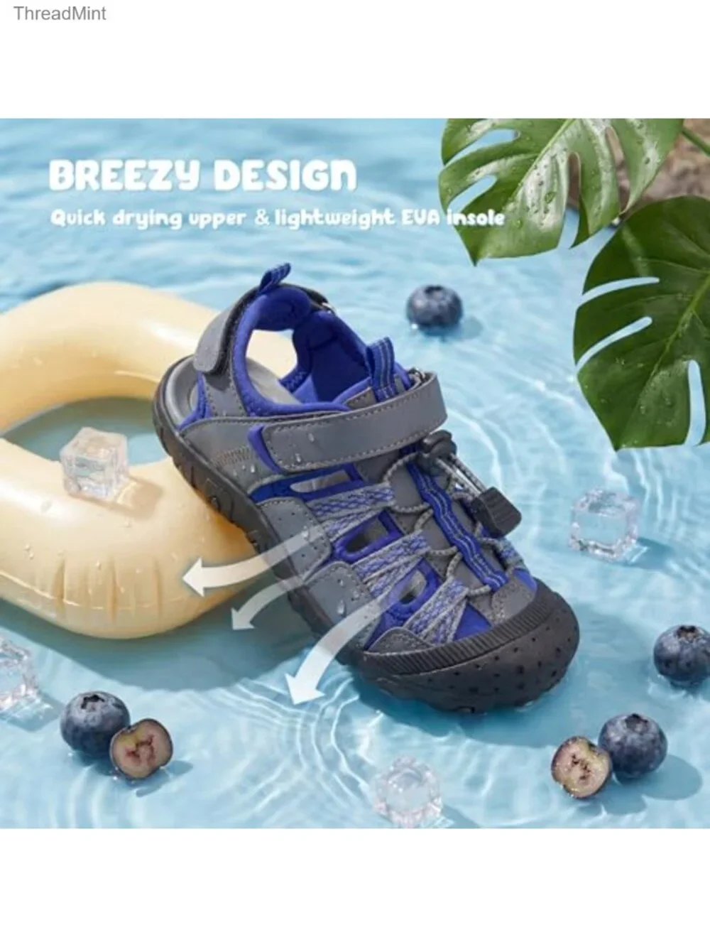 Kids Closed Toe Hiking Water Sport Sandals Non Slip Adjustable